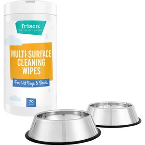 Frisco Stainless Steel Bowl, 4.75-cup, 2 count + Pet Toy & Bowl Cleaning Wipes