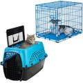 Frisco Two Door Top Load Plastic Kennel, 24-in + Fold & Carry Single Door Collapsible Wire Dog Crate, Blue, 24 inch