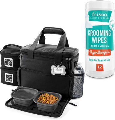 Mobile Dog Gear Week Away Tote Travel Bag, Black, Medium/Large + Frisco Hypoallergenic Grooming Wipes with Aloe for Dogs & Cats, Unscented, 50 count, slide 1 of 1