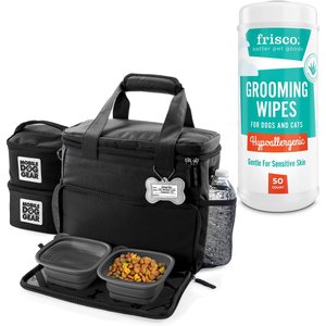 Mobile Dog Gear Week Away Tote Travel Bag, Black, Medium/Large + Frisco Hypoallergenic Grooming Wipes with Aloe for Dogs & Cats, Unscented, 50 count