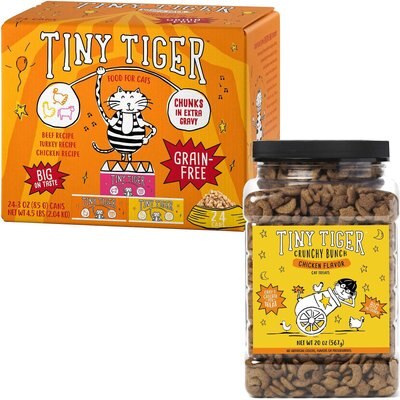 Tiny Tiger Chunks in EXTRA Gravy Beef & Poultry Recipes Grain-Free Canned Food + Crunchy Bunch, Chicken Cannonball, Chicken Flavor Cat Treats, slide 1 of 1
