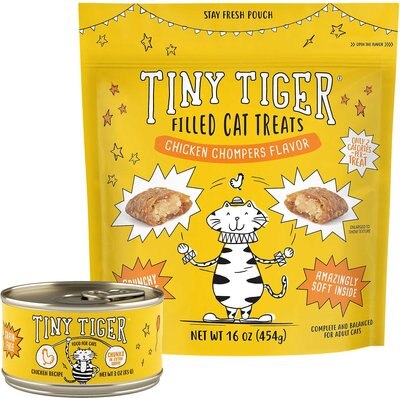 Tiny Tiger Chunks in EXTRA Gravy Chicken Recipe Grain-Free Canned Food + Chicken Chompers Flavor Filled Cat Treats, slide 1 of 1