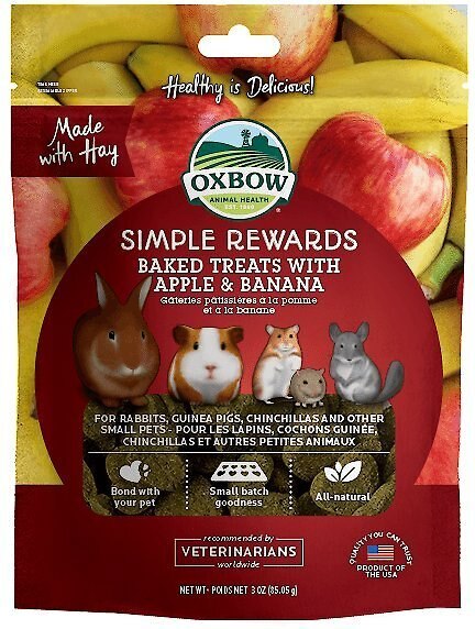 Oxbow Simple Rewards Oven Baked with Apple & Banana Small Animal Treats, 3-oz bag, bundle of 3 slide 1 of 2