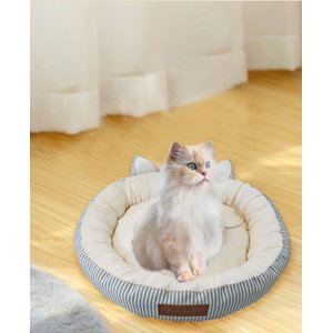 HappyCare Textiles Round Cat Bed, Stripe Grey, Medium
