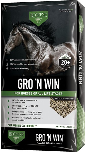 Buckeye Nutrition Gro 'N Win Pelleted Horse Feed, 30-lb bag, bundle of 2 slide 1 of 6