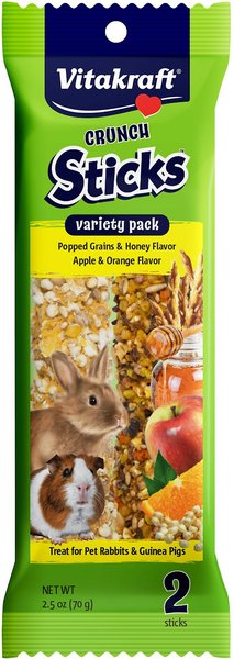 Vitakraft Crunch Sticks Popped Grains & Honey & Apple & Orange Flavor Rabbit & Guinea Pig Treat Variety Pack, 2-pack, 6 count slide 1 of 2