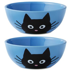 Frisco Cat Face Non-skid Ceramic Cat Bowl, Blue, 1.25 Cup, 2 count