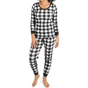 Leveret Two Piece Cotton Family Matching Pajamas, Black & White Plaid, Women's, Large