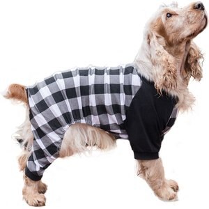 Leveret Two Piece Cotton Family Matching Pajamas, Black & White Plaid, Dog's, Large