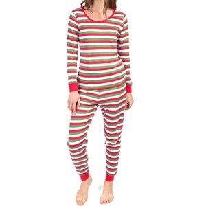 Leveret Two Piece Cotton Family Matching Pajamas, Red White & Green Stripes, Women's, Medium