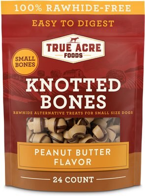 True Acre Foods Rawhide-Free Knotted Bones Peanut Butter Flavor Treats, Mini, 24 count, slide 1 of 1