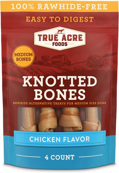 True Acre Foods Rawhide-Free Knotted Bones Chicken Flavor Treats, Medium, 4 count slide 1 of 7