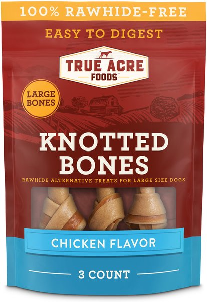 True Acre Foods Rawhide-Free Knotted Bones Chicken Flavor Treats, Large, 3 count slide 1 of 7