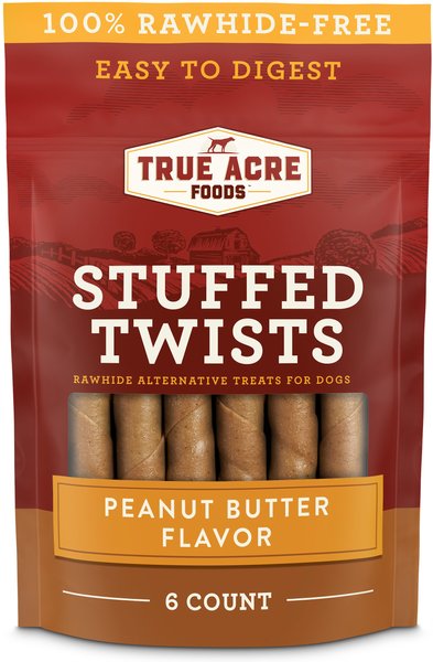 True Acre Foods Rawhide-Free Stuffed Twists Peanut Butter Flavor Treats, 6 count slide 1 of 7