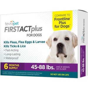 TevraPet FirstAct Plus Flea & Tick Treatment for Dogs, 45 - 88lbs, 6 doses