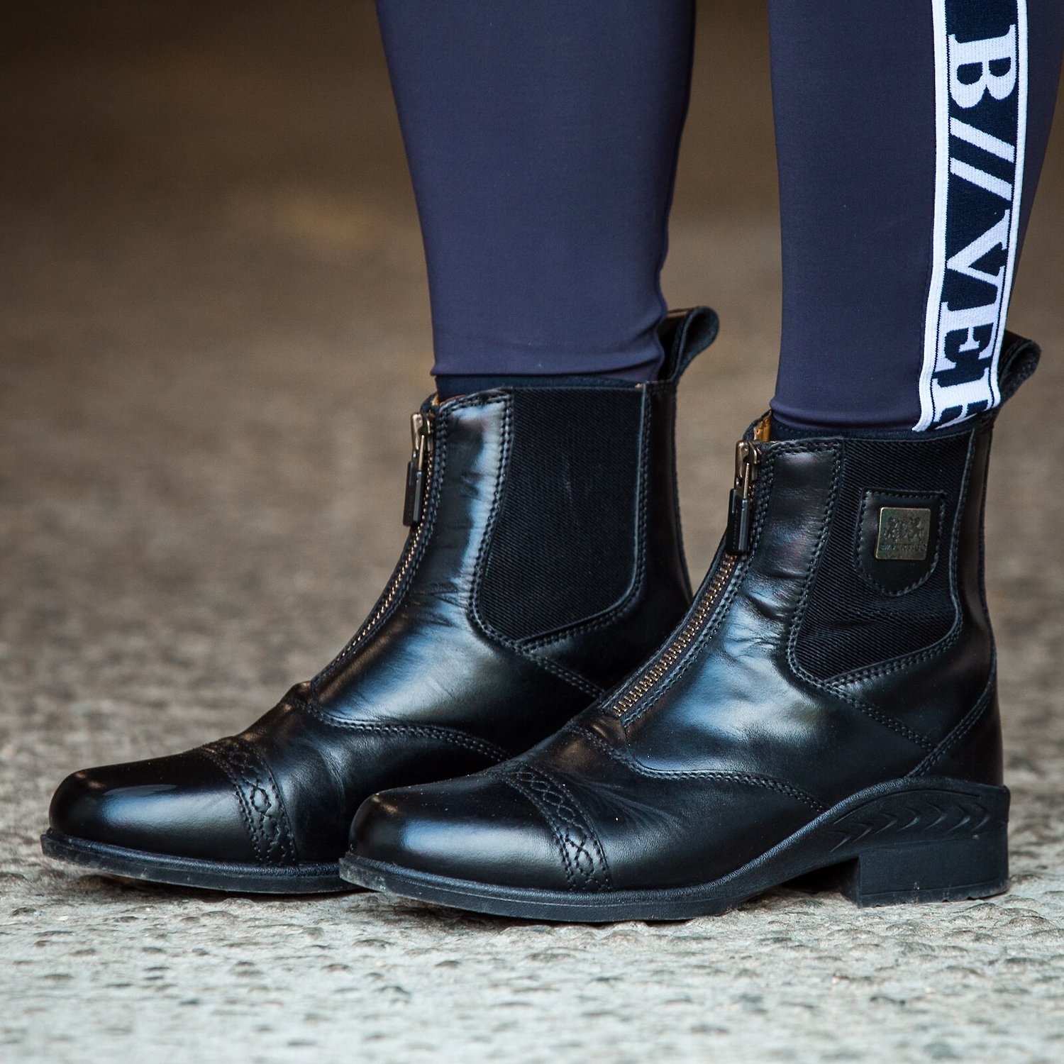 B Vertigo Womens Saturn Front-Zip Leather Paddock Boots, Black By B Vertigo
