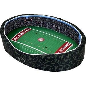 StadiumSpot x OHT Olive Camo College Stadium Bolster Dog Bed w/ Removable Cover, Alabama Crimson, Large