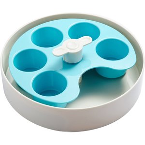 Pet Dream House SPIN Medium Level Palette Non-Skid Plastic Interactive Slow Feeder Dog Bowl, Blue