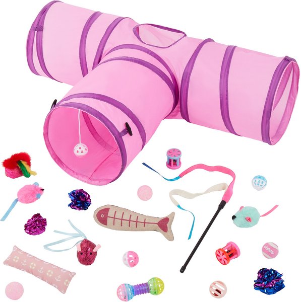 Frisco Plush, Teaser, Ball & Tri-Tunnel Variety Pack Cat Toy with Catnip, 20 count, Pink slide 1 of 3