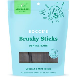 Bocce's Bakery Brushy Sticks Coconut & Mint Recipe Dog Dental Treat, 16 count