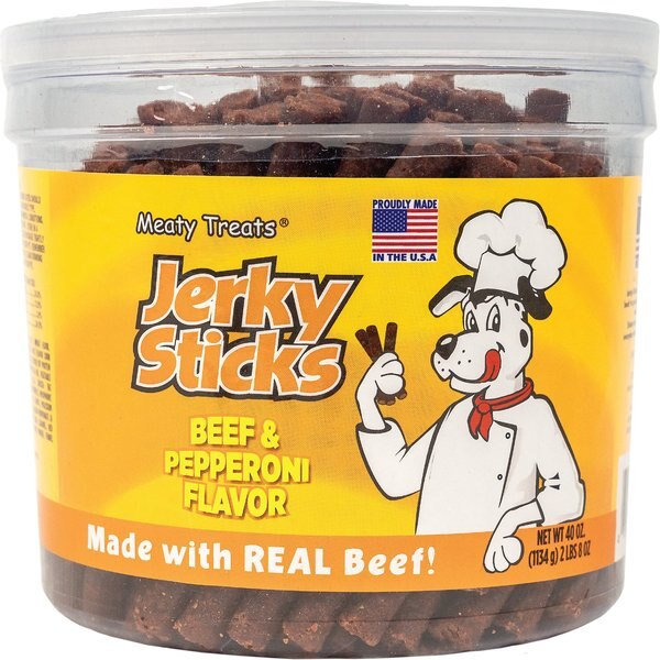 Meaty Treats Beef & Pepperoni Flavor Jerky Sticks Dog Treats, 40-oz canister slide 1 of 9