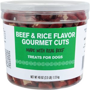 Meaty Treats Gourmet Beef & Rice Flavor Cuts Soft & Chewy Dog Treats, 40-oz canister