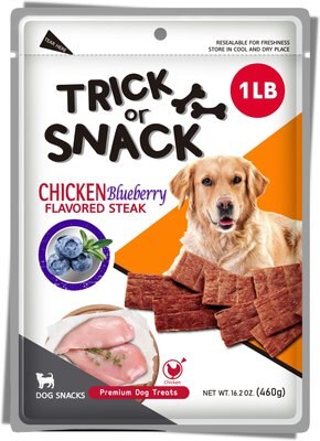 Trick or Snack Chicken & Blueberry Flavored Steak Dog Treats, 1-lb bag, slide 1 of 1