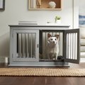 Frisco Double Door Wood & Metal Furniture Style Dog Crate, Gray, Med/Large, 35 inch