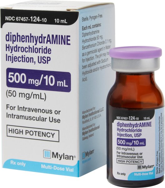 Diphenhydramine HCL (Generic) Injection, 50mg/mL, 10 ml, 1 vial slide 1 of 3