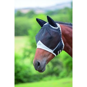 Shires Equestrian Products Fine Mesh Horse Fly Mask with Ears, Black, Full 
