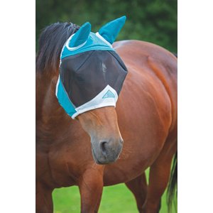 Shires Equestrian Products Fine Mesh Horse Fly Mask with Ears, Teal, Small Pony