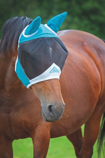 Shires Equestrian Products Fine Mesh Horse Fly Mask with Ears, Teal, X-Large Full slide 1 of 3