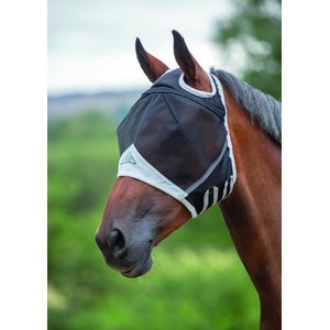 Shires Equestrian Products Fine Mesh Horse Fly Mask with Ear Holes, Black, Cob