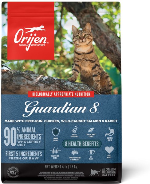 ORIJEN Guardian 8 Free Run Chicken, Wild Caught Salmon & Rabbit Adult Grain-Free Dry Cat Food, 4-lb bag slide 1 of 9