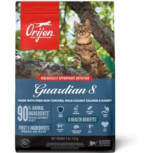 ORIJEN Guardian 8 Free Run Chicken, Wild Caught Salmon & Rabbit Adult Grain-Free Dry Cat Food, 4-lb bag