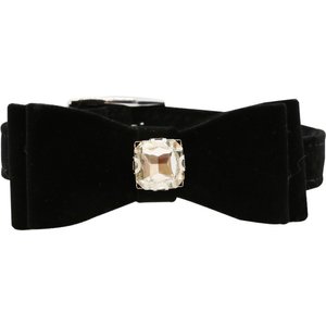 Vanderpump Pets Darling Diamond Velvet Bow Tie Dog Collar, Black, Small: 16-in neck, 5/8-in wide