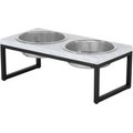 Frisco Marble Print Stainless Steel Double Elevated Dog Bowl, Black, 7 cups