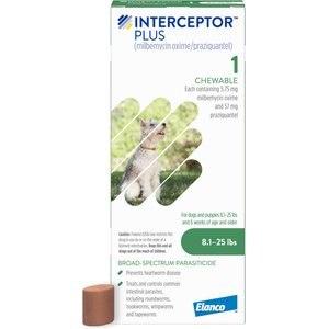 Interceptor Plus Chew for Dogs, 8.1-25 lbs, (Green Box), 1 Chew (1-mo. supply)