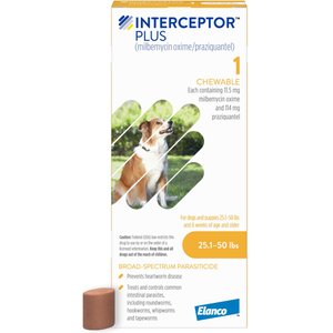 Interceptor Plus Chew for Dogs, 25.1-50 lbs, (Yellow Box), 1 Chew (1-mo. supply)