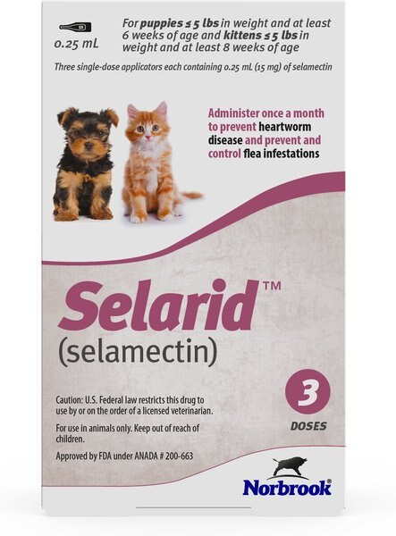 Selarid Topical Solution for Puppies & Kittens, 0-5 lbs, (Mauve Box), 3 Doses (3-mos. supply) slide 1 of 3