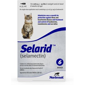 Selarid Topical Solution for Cats, 5.1-15 lbs, (Blue Box), 6 Doses (6-mos. supply)