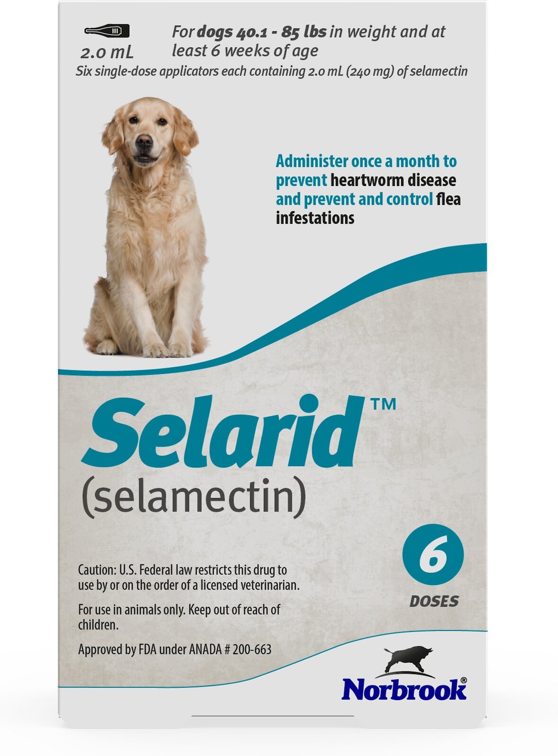SELARID Topical Solution for Dogs, 40.185 lbs, (Teal Box), 6 Doses (6