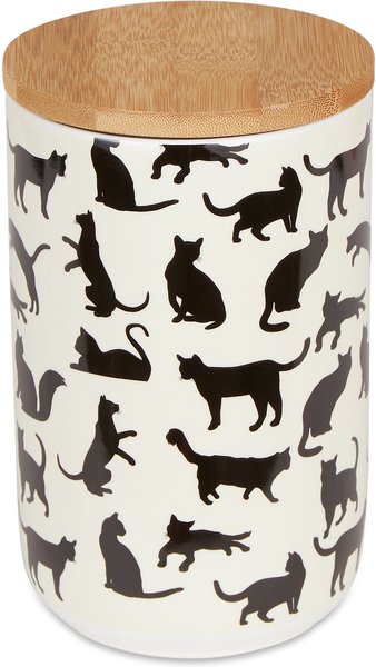 Bone Dry Ceramic Meow Cat Treat Canister, Black & White slide 1 of 7
