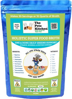 The Petz Kitchen Holistic Super Food Broth One & Done Daily Greens Support Pork Flavor Concentrate Powder Dog & Cat Supplement, 4.5-oz bag, slide 1 of 1