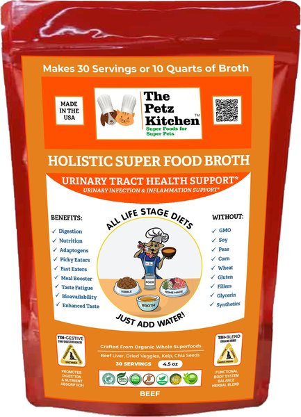 The Petz Kitchen Holistic Super Food Broth Urinary Tract Health Support Beef Flavor Concentrate Powder Dog & Cat Supplement, 4.5-oz bag slide 1 of 7