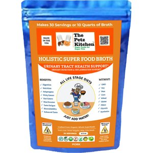 The Petz Kitchen Holistic Super Food Broth Urinary Tract Health Support Pork Flavor Concentrate Powder Dog & Cat Supplement, 4.5-oz bag