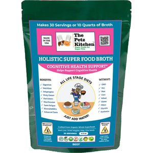 The Petz Kitchen Holistic Super Food Broth Cognitive Support Beef Flavor Concentrate Powder Dog & Cat Supplement, 4.5-oz bag