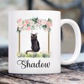 904 Custom Personalized Floral Black Cat Double Sided Mug, 11-oz