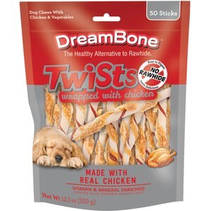 DreamBone Twist Sticks Chicken Wrapped Dog Treats, 50 count