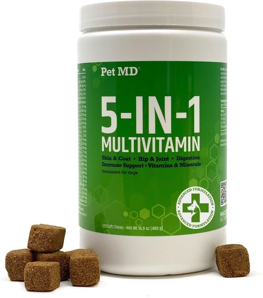 Pet MD 5-in-1 Multivitamin Chews Dog Supplement, 120 count slide 1 of 6